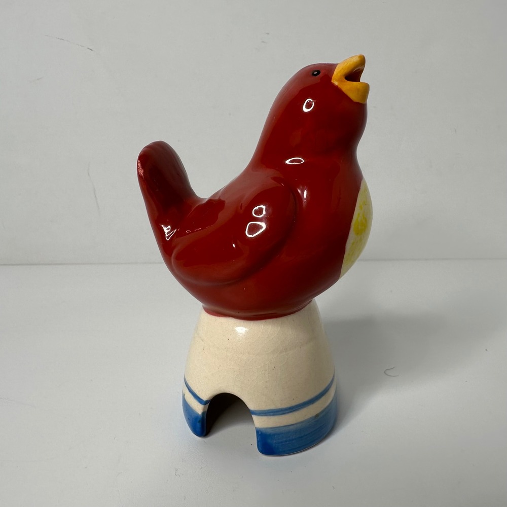 Gooseberry Patch Red Bird Ceramic Pie Vent Steam Releaser Blue White Base